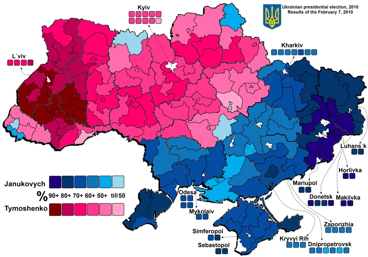 Stemverhoudingen Oekraïne 2010